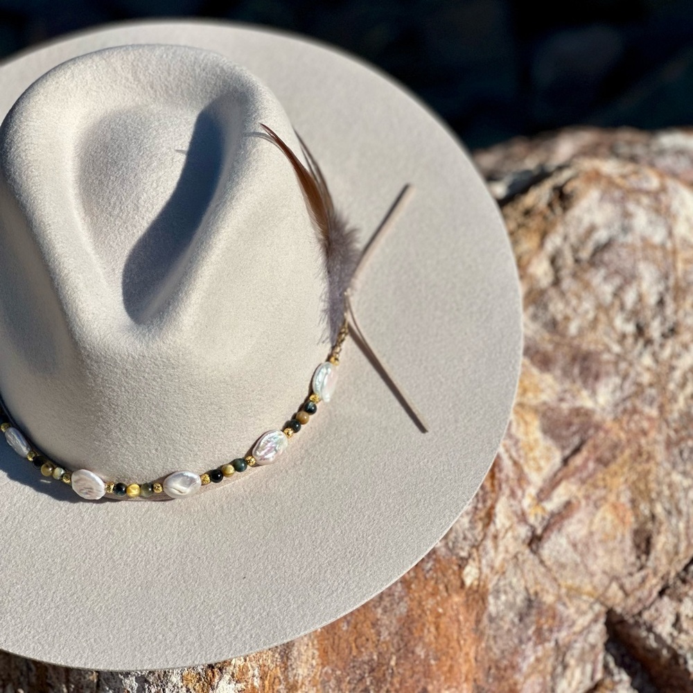 Freshwater Pearl and Tigers Eye Hat Band - Picture 6 of 10